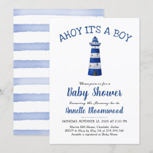 Invitation Ahoy C'Est Un Petit Phare Baby shower nautique