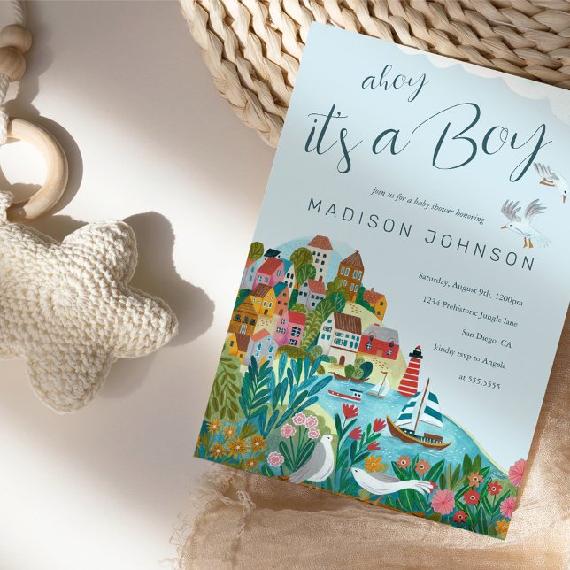 Invitation Ahoy c'est une fête baby shower garçon (Ahoy it's a boy baby shower party invitation)
