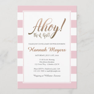 Invitation Ahoy ! C'est une fille Baby shower nautique Invita