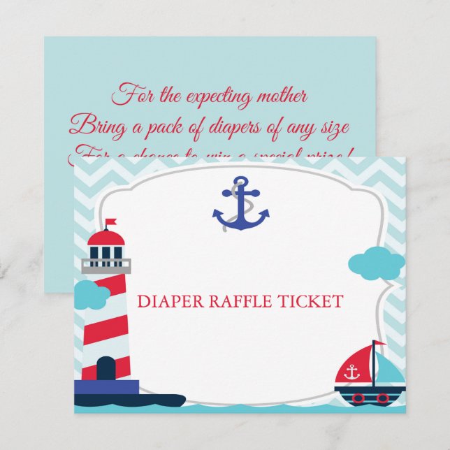 Invitation Ahoy It's A Boy baby shower Diaper Raffle Ticket (Devant / Derrière)