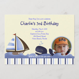 Invitation Ahoy Mate Blue Whale Anniversaire 5x7 Photo