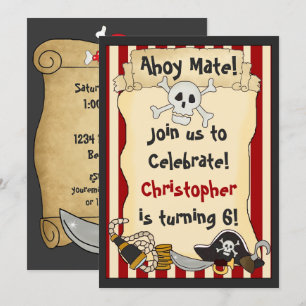 Invitation Ahoy Mate ! Crâne pirate n Crossbones Anniversaire