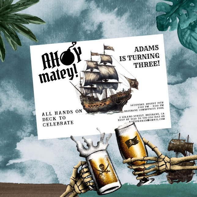 Invitation Ahoy Matey ! Anniversaire du bateau pirate blanc (Créateur téléchargé)