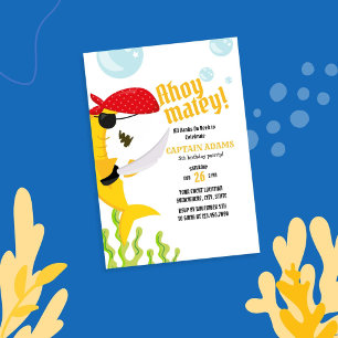 Invitation Ahoy Matey ! Anniversaire du pirate de requin jaun