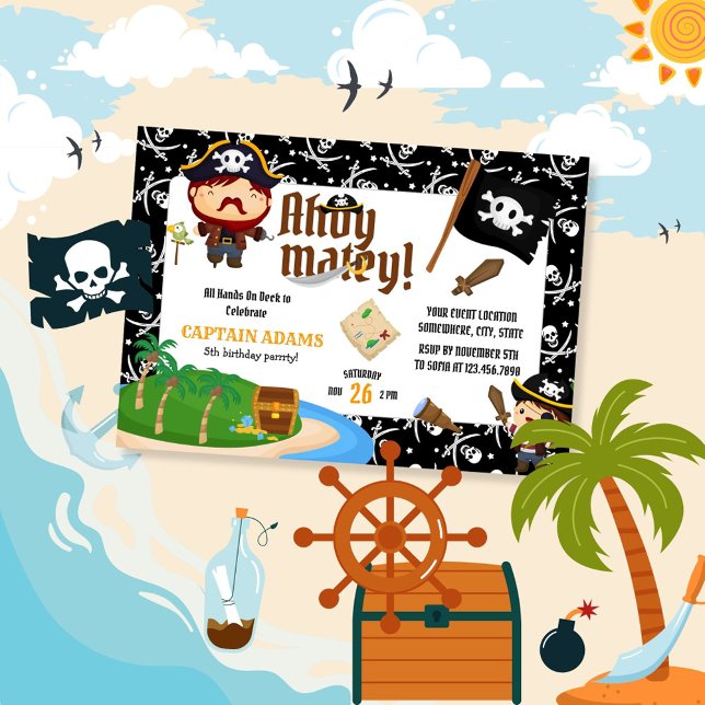 Invitation Ahoy Matey ! Pirate Boys Photo Anniversaire (Créateur téléchargé)