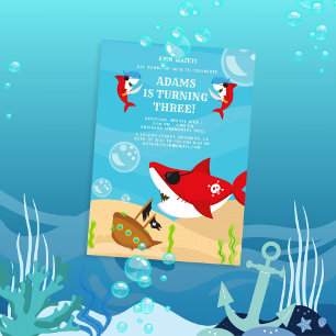 Invitation Ahoy Matey ! Pirate de requin rouge sous la mer An