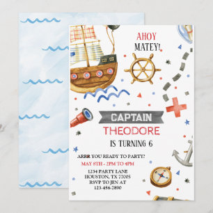 Invitation Ahoy Matey Pirate Ship Boy Anniversaire