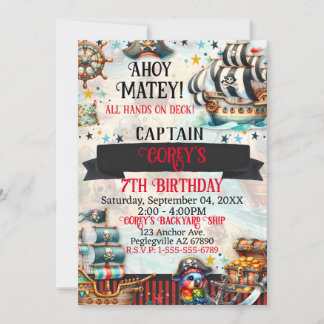 Invitation Ahoy Matey Pirate Thème Anniversaire Fête Invitati
