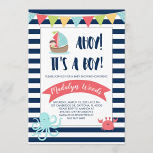 Invitation Ahoy nautique ! C'est un garçon ! Baby shower