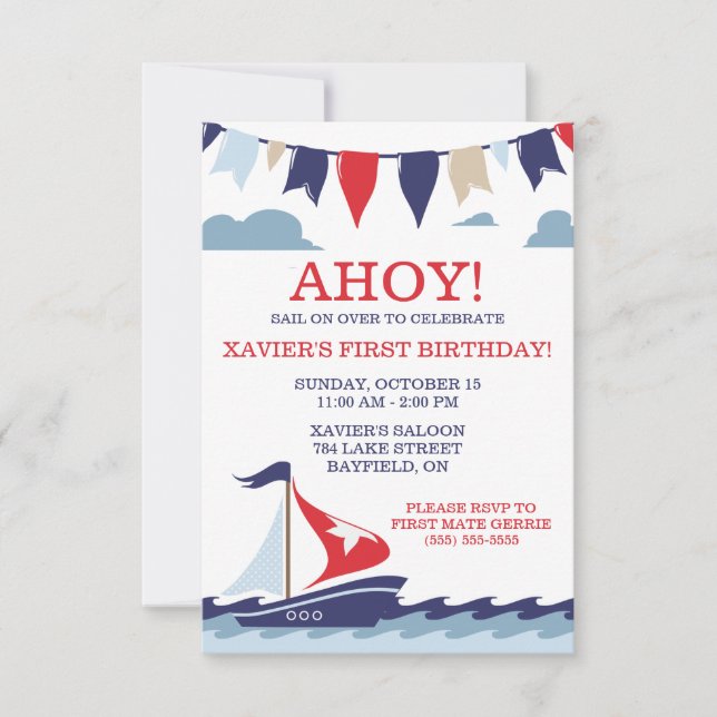 Invitation AHOY ! Nautique fête d'anniversaire (Devant)