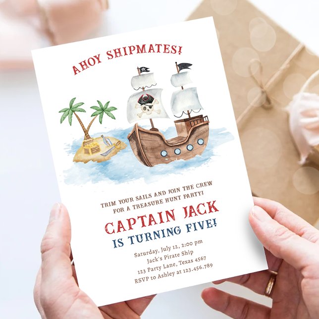 Invitation Ahoy Shipmates ! Navire pirate Trésor Garçon Anniv (Créateur téléchargé)