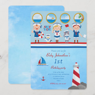 Invitation Ahoy There Bleu Rouge Bleu Blancs Bateau phare