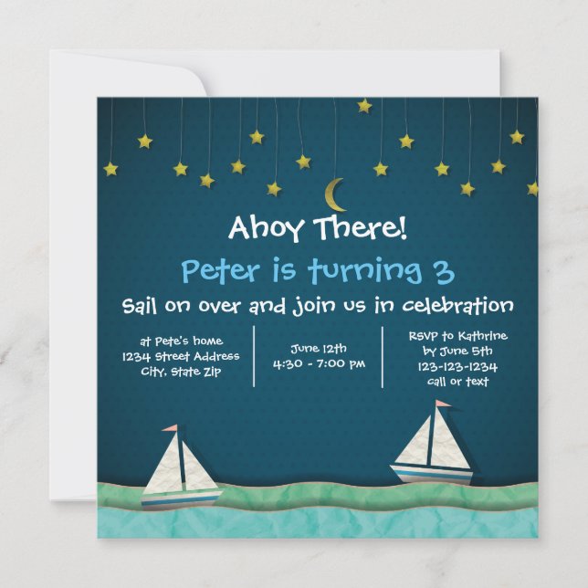 Invitation Ahoy There Voiliers & Etoiles (Devant)