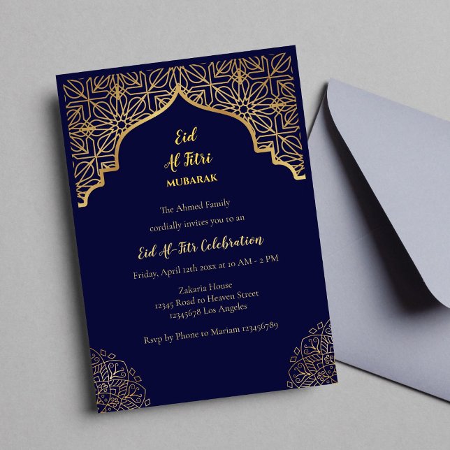 Invitation Aïd Moubarak Golden Mandala Navy (Eid Mubarak Invitation)