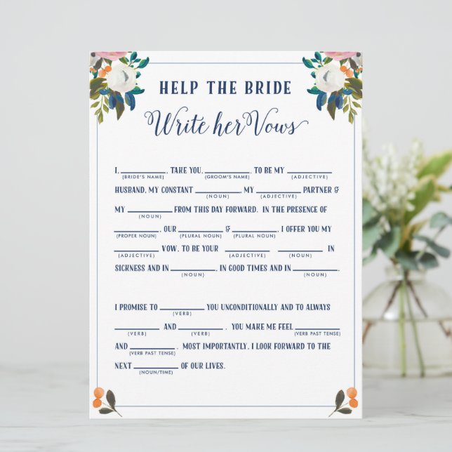 Invitation Aidez la mariée à écrire son jeu de Fête des marié (Debout devant)