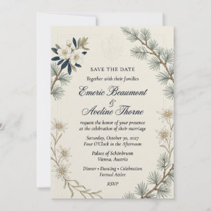 Invitation Aiguilles de pin, Edelweiss, Fleurs blanches, Gauf