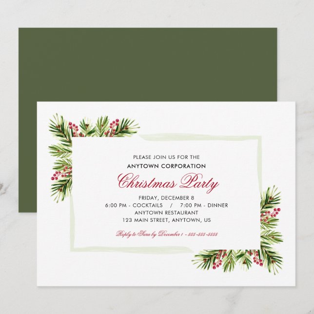 Invitation Aiguilles de pin | Fête de Noël de l'entreprise (Devant / Derrière)