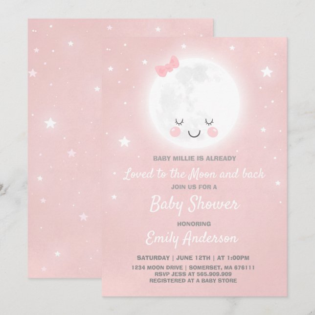 Invitation Aimé À L'Invitation De La Lune Et Du Baby shower D (Devant / Derrière)