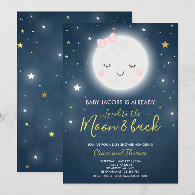 Invitation Aimé À L'Invitation De La Lune Et Du Baby shower D (Devant / Derrière)