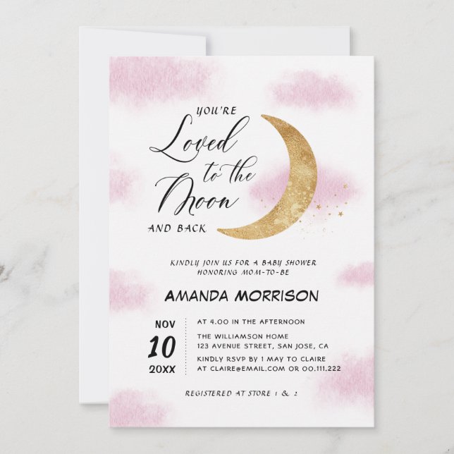Invitation aimé à l'invitation du baby shower de lune (Devant)