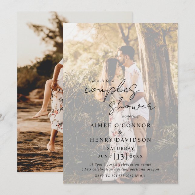 Invitation Aimee Script Rustique Moderne Couples Douche (Devant / Derrière)