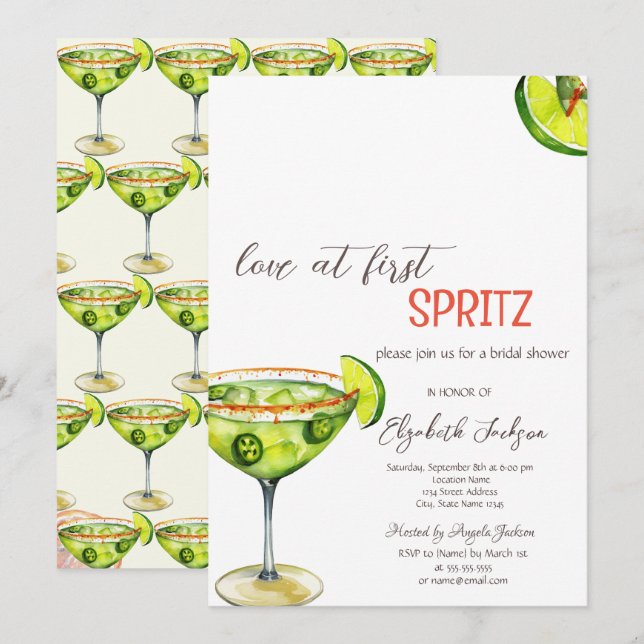 Invitation Aimer aquarelle à l'invitation verte First Spritz (Devant / Derrière)