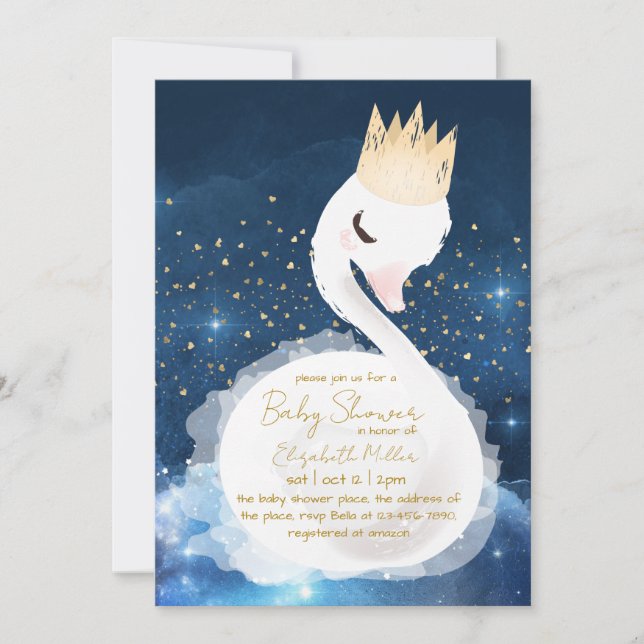 Invitation Aimer Swan Inspirant Baby Girl Douche (Devant)