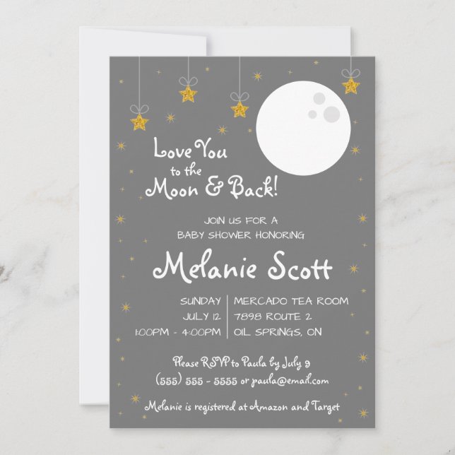 Invitation Aimez-vous à la Lune et à l'arrière ! Baby shower  (Devant)