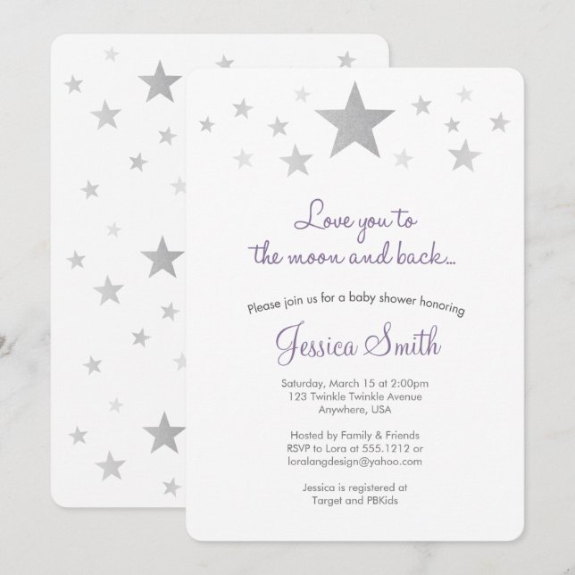 Invitation Aimez-vous à la Lune et retour Baby shower Invitat (Devant / Derrière)