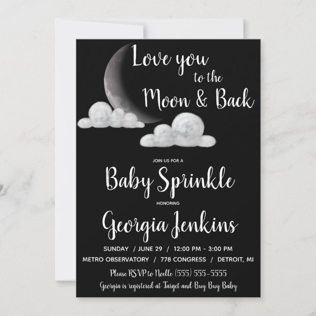 Invitation Aimez-vous au Baby shower Lune et Retour (Devant)