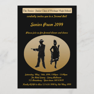 Invitation Aîné de bal d'étudiants, style de Gatsby, noir et