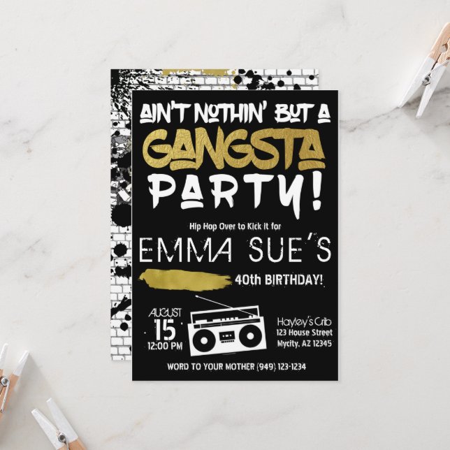 Invitation Aint Nothin' mais un Hip hop du parti Gangsta Birt (Devant/Arrière en situation)