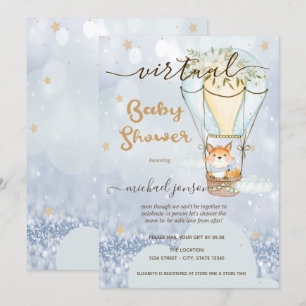 Invitation Air Balloon Fox Stars Bokeh Baby shower virtuel