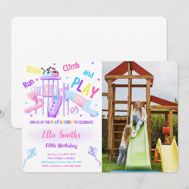 Invitation Aire de jeu modifiable Anniversaire Photo Invitati (Devant / Derrière)