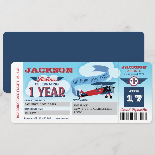 Invitation Airline, Billet Avion, Pass Embarquement, 1er Anni (Devant / Derrière)