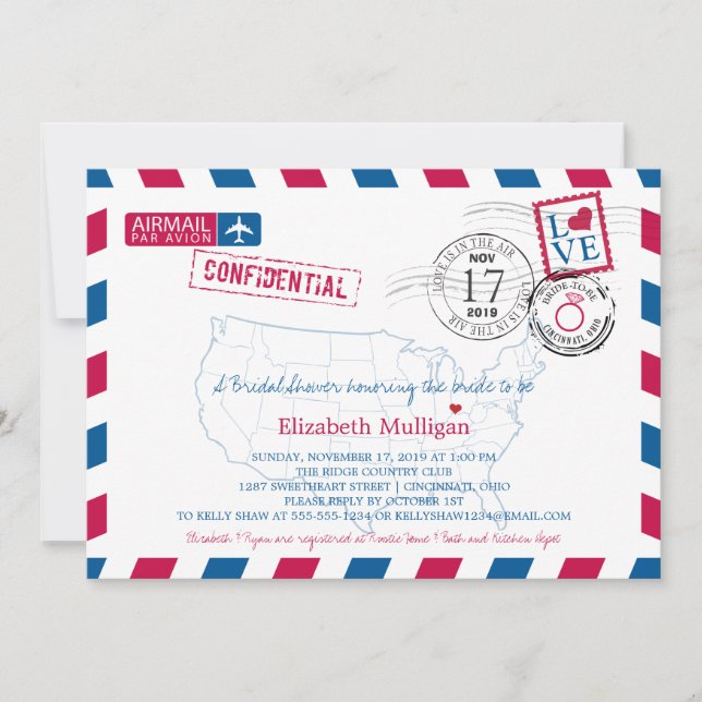 Invitation Airmail Cincinnati Ohio | Fête des mariées (Devant)