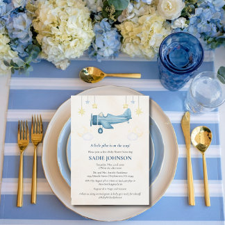 Invitation Airplane Baby Shower Whimsical Boy Baby Welcome 