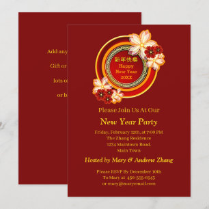 Invitation Ajouter Année Nouvel An Chinois 20XX Floral Classi