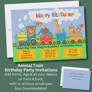 Invitation Ajouter Détails Train Animal Anniversaire