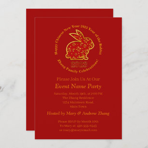 Invitation Ajouter le nom chinois Nouvel An 2023 Année Rabbit