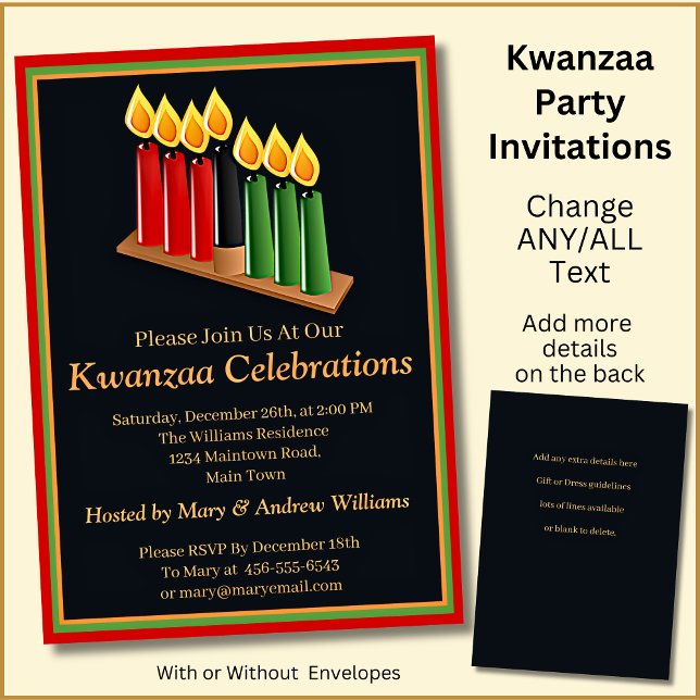 Invitation Ajouter le nom Date Détails Kwanzaa 7 Bougies Part (Créateur téléchargé)