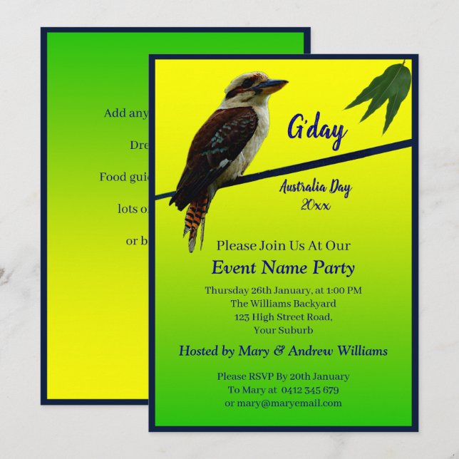 Invitation Ajouter le texte de l'année, Kookaburra Australian (Devant / Derrière)