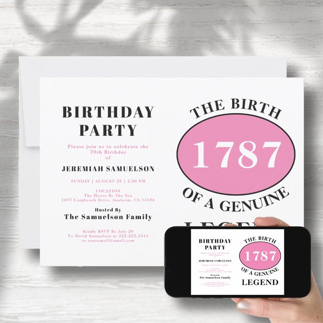Invitation Ajouter Nom Et Année Légende Anniversaire Rose (Créateur téléchargé)