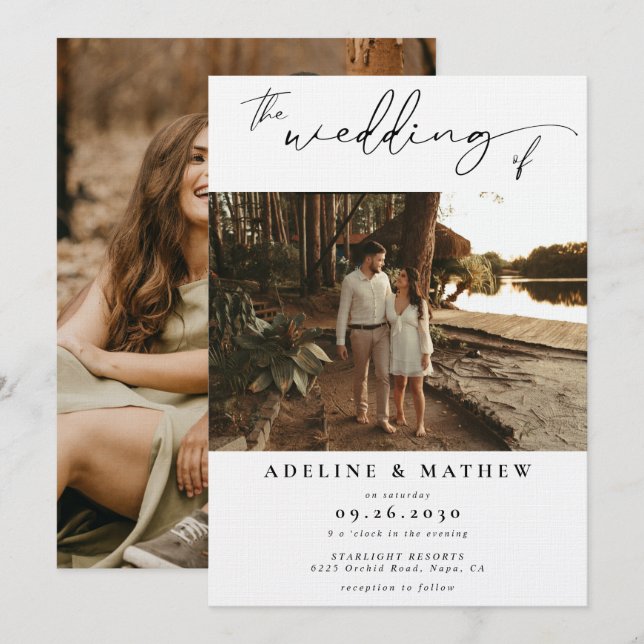 Invitation Ajouter un Mariage de script moderne photo personn (Devant / Derrière)