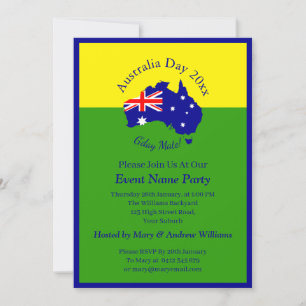 Invitation Ajouter un nom Année Date Australia Day Green Gold