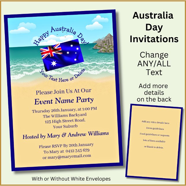 Invitation Ajouter un nom Année Date Australia Day Party Beac (Créateur téléchargé)