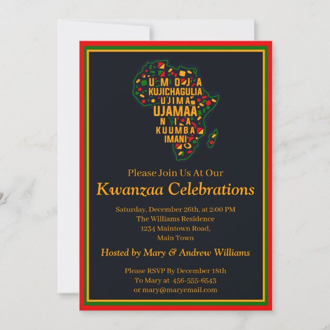 Invitation Ajouter un nom Date Détails Kwanzaa 7 Principes Pa (Devant)