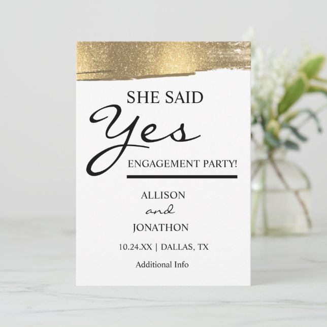 Invitation Ajouter un nom Elle a dit oui Gold Glitter Invitat (Debout devant)