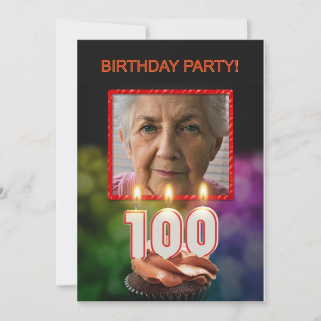 Invitation Ajouter une photo, 100e anniversaire fête Invitati (Devant)
