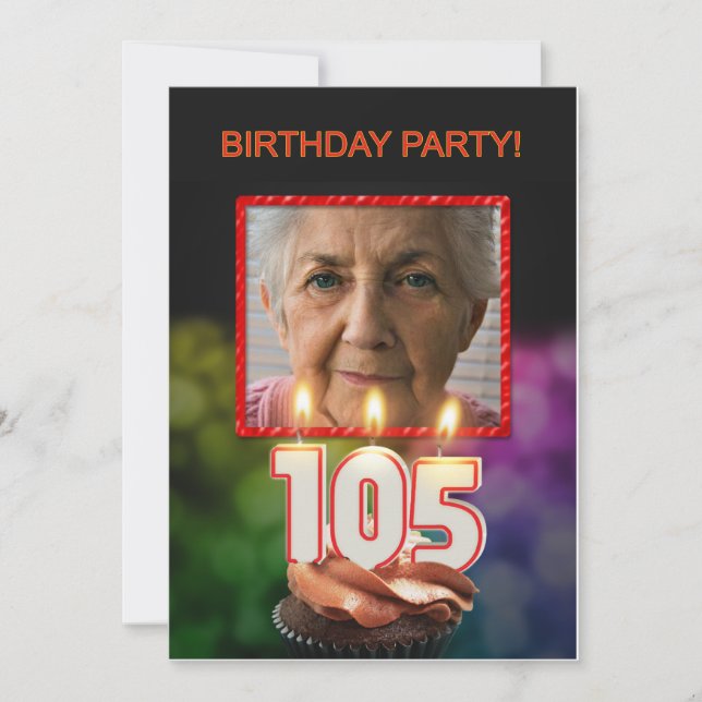 Invitation Ajouter une photo, 105e fête d'anniversaire Invita (Devant)